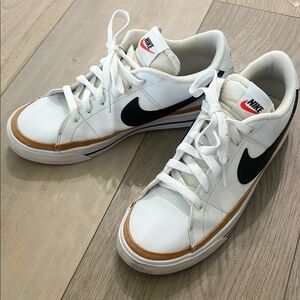 Nike Womens White and Black Court-Style Sneakers